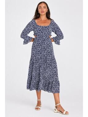 NWT Lulus Blissful Sweetie Navy Paisley Midi Dress Small